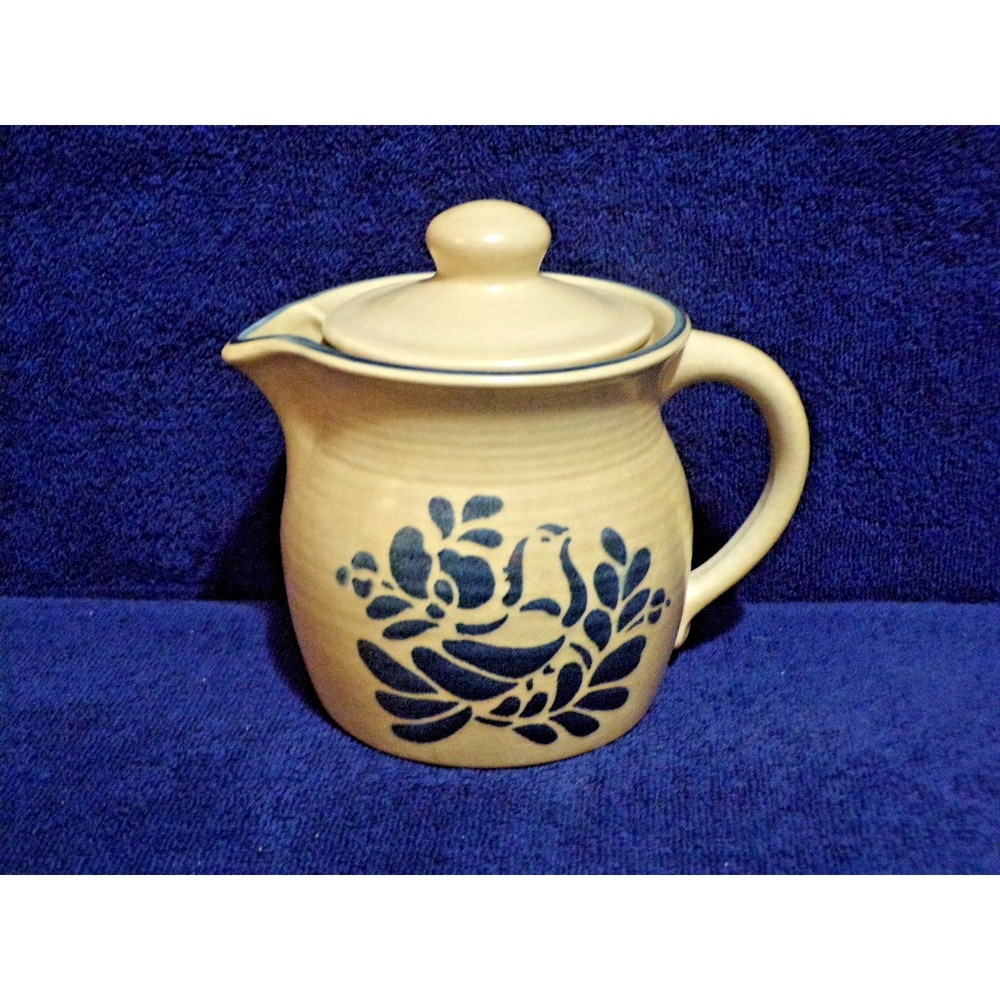 Pfaltzgraff‎ Folk Art Tea Pot Creamer Brown & Blue Stoneware 40 oz #550 Vintage